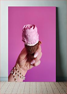 Πίνακας, Hand Holding Pink Ice Cream Cone Χέρι που κρατά ροζ χωνάκι παγωτού