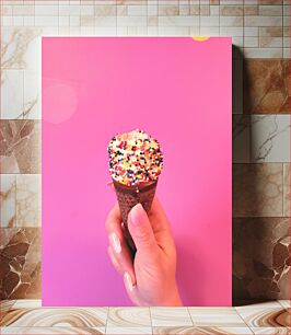 Πίνακας, Hand Holding Sprinkle-Covered Ice Cream Cone Χέρι Κρατώντας Κώνος Παγωτού με Πασπαλισμό
