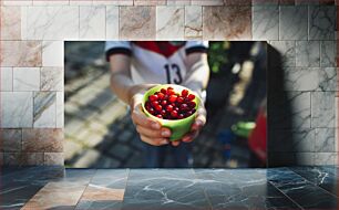 Πίνακας, Hands Holding a Bowl of Red Berries Χέρια που κρατούν ένα μπολ με κόκκινα μούρα