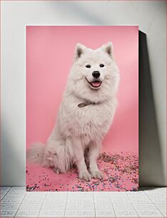 Πίνακας, Happy White Dog with Confetti Happy White Dog with Confetti