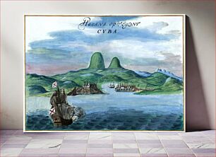 Πίνακας, "Havana op 't Eylant CVBA." (Havana Harbor) Pen-and-ink and watercolor