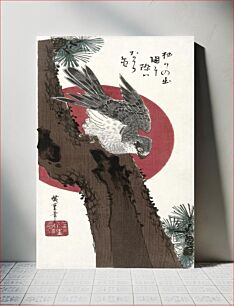 Πίνακας, Hawk and red sun, vintage woodblock print by Utagawa Hiroshige
