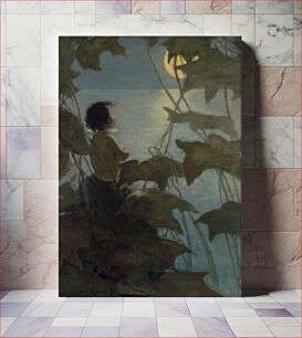 Πίνακας, He looked up at the broad yellow moon and thought that she looked at him (1916) by Jessie Willcox Smith