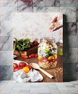 Πίνακας, Healthy Jar Salad Preparation Προετοιμασία υγιεινής σαλάτας με βάζο