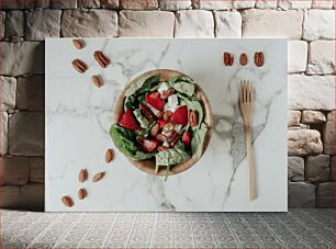 Πίνακας, Healthy Salad with Nuts and Strawberries Υγιεινή σαλάτα με ξηρούς καρπούς και φράουλες