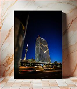 Πίνακας, Heart on High-Rise Building at Night Καρδιά σε πολυώροφο κτίριο τη νύχτα