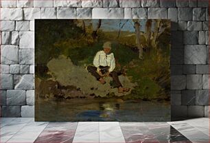 Πίνακας, Herdsboy on the riverbank by László Mednyánszky