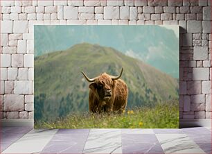 Πίνακας, Highland Cow in Mountain Landscape Highland Cow σε ορεινό τοπίο