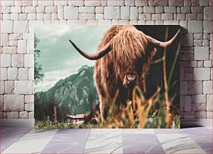 Πίνακας, Highland Cow in Scenic Landscape Highland Cow σε γραφικό τοπίο