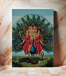 Πίνακας, Hindu deity Karttikeya or Murugan with his consorts on his Vahana peacock