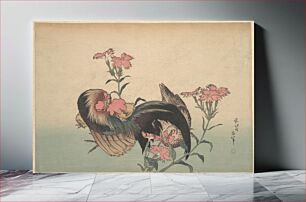 Πίνακας, Hokusai's Katsushika Hokusai, Cock, Hen, and Nadeshiko (1850)