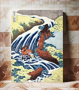 Πίνακας, Hokusai's The Yoshitsune horse-washing falls at Yoshino, Izumi Province (1833–1834) vintage Japanese woodblock print