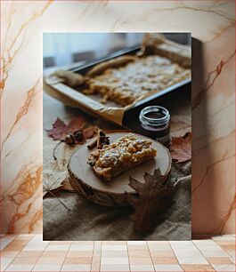 Πίνακας, Homemade Dessert with Autumn Leaves Σπιτικό γλυκό με φθινοπωρινά φύλλα