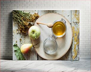 Πίνακας, Honey and Fruit on Wooden Platter Μέλι και φρούτα σε ξύλινη πιατέλα