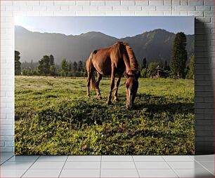 Πίνακας, Horse Grazing in a Mountain Meadow Άλογο που βόσκει σε ορεινό λιβάδι
