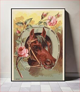 Πίνακας, Horse with head through horseshoe, flowers in forefront
