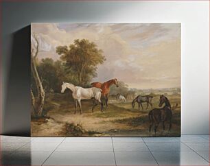 Πίνακας, Horses Grazing: a Grey Stallion Grazing with Mares in a Meadow
