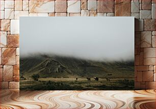 Πίνακας, Horses in Misty Mountain Landscape Άλογα στο ομιχλώδες ορεινό τοπίο