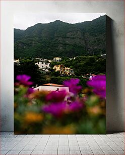 Πίνακας, Houses on a Mountainside with Purple Flowers Σπίτια σε μια βουνοπλαγιά με μωβ λουλούδια