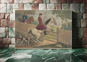 Πίνακας, Hunting [two of a set of twelve]: 7. [A rider putting horse to a gate]