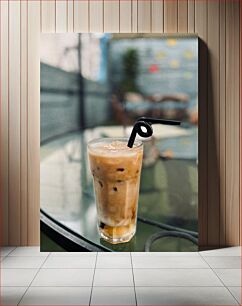 Πίνακας, Iced Coffee on Glass Table Παγωμένος καφές σε γυάλινο τραπέζι