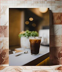 Πίνακας, Iced Coffee with Spoon Παγωμένος Καφές με Κουτάλι
