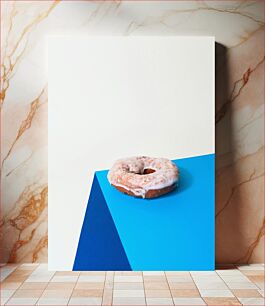 Πίνακας, Iced Donut on Blue Background Παγωμένο ντόνατ σε μπλε φόντο