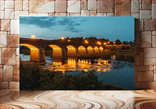 Πίνακας, Illuminated Bridge Over Water at Dusk Φωτισμένη γέφυρα πάνω από το νερό στο σούρουπο