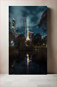 Πίνακας, Illuminated City at Night with Reflections Φωτισμένη πόλη τη νύχτα με αντανακλάσεις