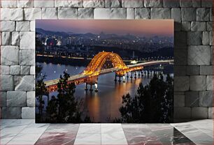 Πίνακας, Illuminated City Bridge at Dusk Φωτισμένη γέφυρα πόλης στο σούρουπο