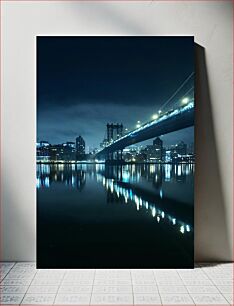 Πίνακας, Illuminated City Bridge at Night Φωτισμένη Γέφυρα Πόλης τη νύχτα