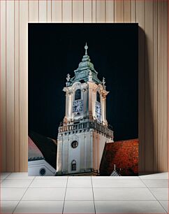 Πίνακας, Illuminated Clock Tower at Night Φωτισμένος Πύργος Ρολογιού τη νύχτα