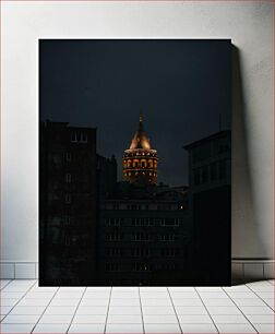 Πίνακας, Illuminated Historical Tower at Night Φωτισμένος ιστορικός πύργος τη νύχτα
