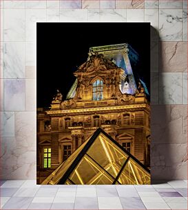 Πίνακας, Illuminated Louvre Museum at Night Φωτισμένο Μουσείο του Λούβρου τη νύχτα