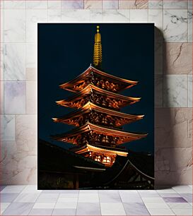 Πίνακας, Illuminated Pagoda at Night Φωτισμένη παγόδα τη νύχτα