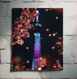 Πίνακας, Illuminated Tower at Night with Blossoms Φωτισμένος πύργος τη νύχτα με άνθη