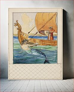 Πίνακας, Illustration for Oehlenschläger with a mermaid and a king on a ship fitted into the draft frame by Agnes Slott-Møller