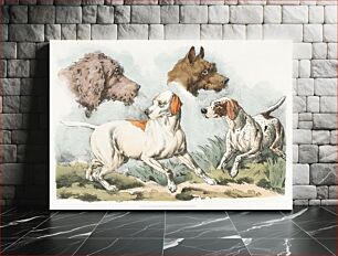 Πίνακας, Illustration of two dogs and two dog heads from Sporting Sketches (1817-1818) by Henry Alken (1784-1851)