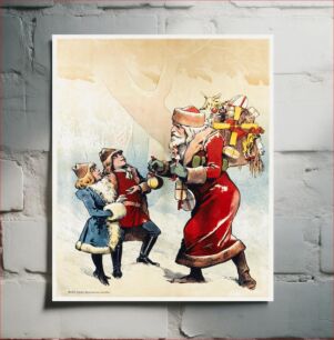 Πίνακας, Imprimerie A. Appel. “Santa Claus and two children”. Poster. Color lithograph (1880-1990), vintage Christmas illustration