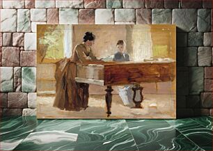 Πίνακας, In the drawing room at haikko, study for an old tune, 1888, by Albert Edelfelt