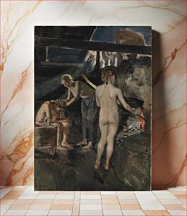 Πίνακας, In the sauna, 1889, by Akseli Gallen-Kallela