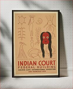 Πίνακας, Indian court, Federal Building, Golden Gate International Exposition, San Francisco, 1939 Chippewa picture writing, Seneca mask, Eastern woodlands / / Siegriest