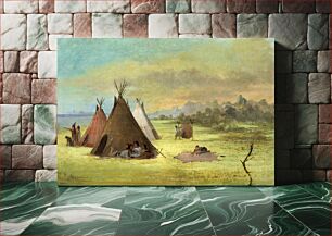 Πίνακας, Indian Encampment, Comanche (or Kiowa) Dressing Skins, Red River by George Catlin