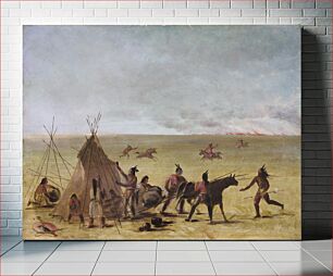 Πίνακας, Indian Family Alarmed at the Approach of a Prairie Fire by George Catlin