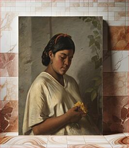 Πίνακας, Indian Woman with Marigold (Mujer indígena con cempasúchil) by Felipe Santiago Gutiérrez