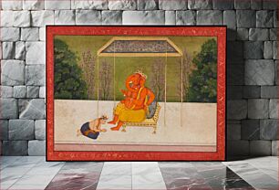 Πίνακας, "Indra Worships the Elephant-Headed God Ganesha, Seated on a Throne." Folio from the Tehri Garhwal Series of the Gita Govinda, Indian