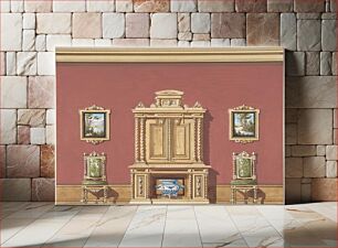 Πίνακας, Interior Design with a Central Cabinet, Two Chairs and Two Landscape Paintings against a Red Wall by Anonymous, British, 19th century