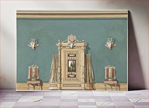 Πίνακας, Interior Design witha Gun Cabinet and Two Chairs against a Green Wall Adorned with Trophies by Anonymous, British, 19th century