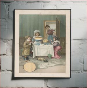 Πίνακας, [Interior scene with children having tea and being served bread, a woman is standing in the doorway to the room where the tea party is occuring]