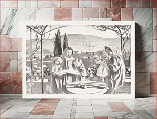 Πίνακας, Italian landscape with mother and child and three singing girls (Italiaans landschap met moeder en kind en drie zingende meisjes) (1923) by